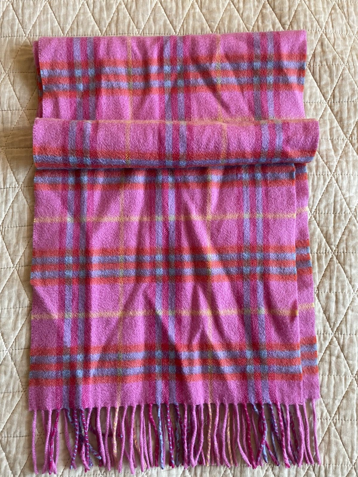 Burberry Check Print Fringe Cashmere Scarf Size ONE SIZE - 1 Thumbnail