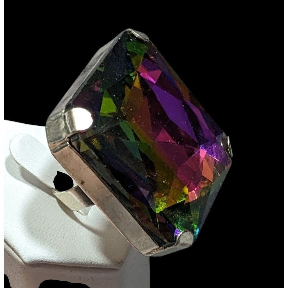 Other Fantasy Glam Rainbow Glass Oversized Faceted Costume Ring Size ONE SIZE - 5 Thumbnail