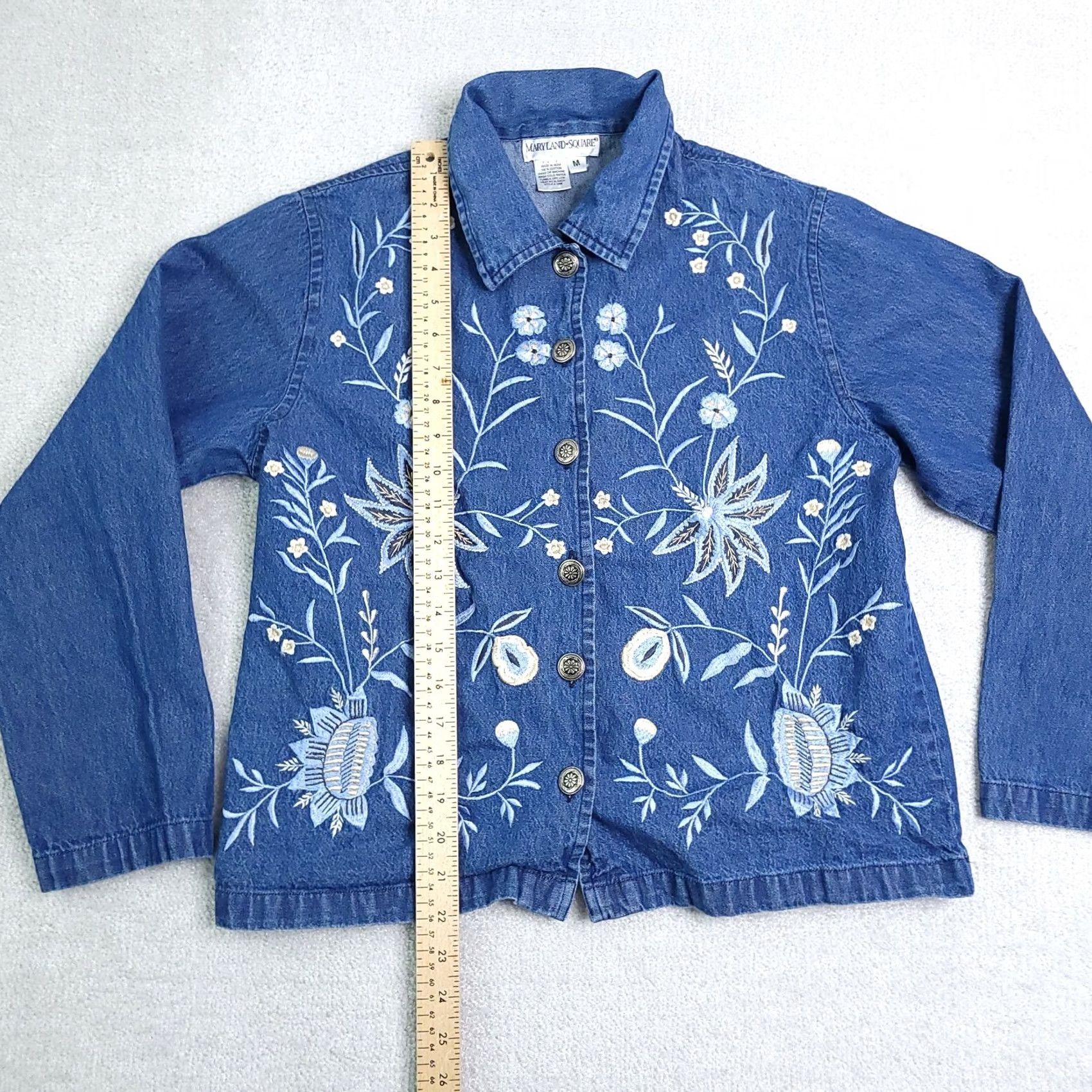 Denime Vtg Maryland Square Denim Jacket Women's Medium Embroidered Floral Button Jean Size 32" / US 10 / IT 46 - 6 Thumbnail