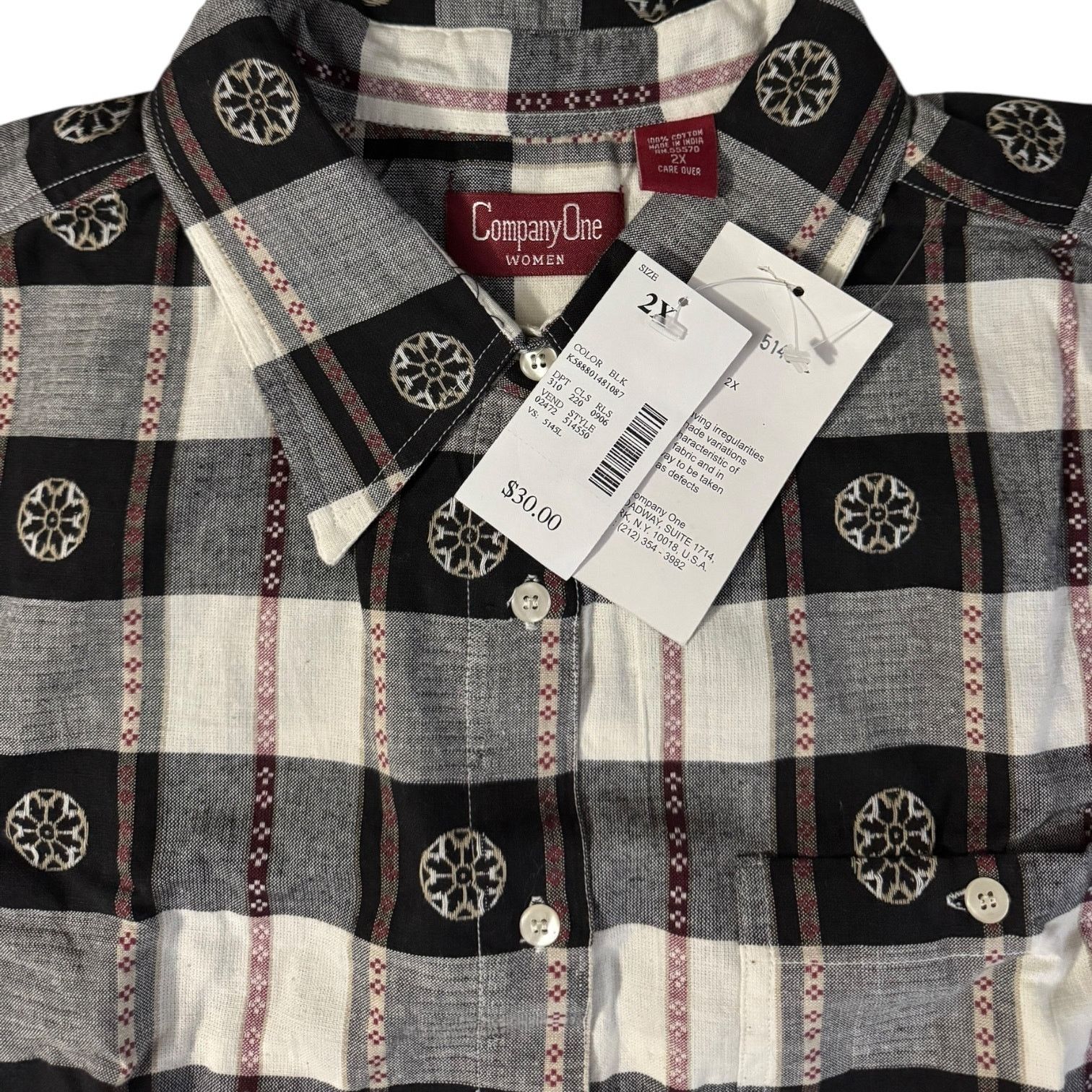 Other Company One Women’s Black White & Red Plaid Shirt 2XL – NWT Size XXL / US 16-18 / IT 52-54 - 2 Thumbnail
