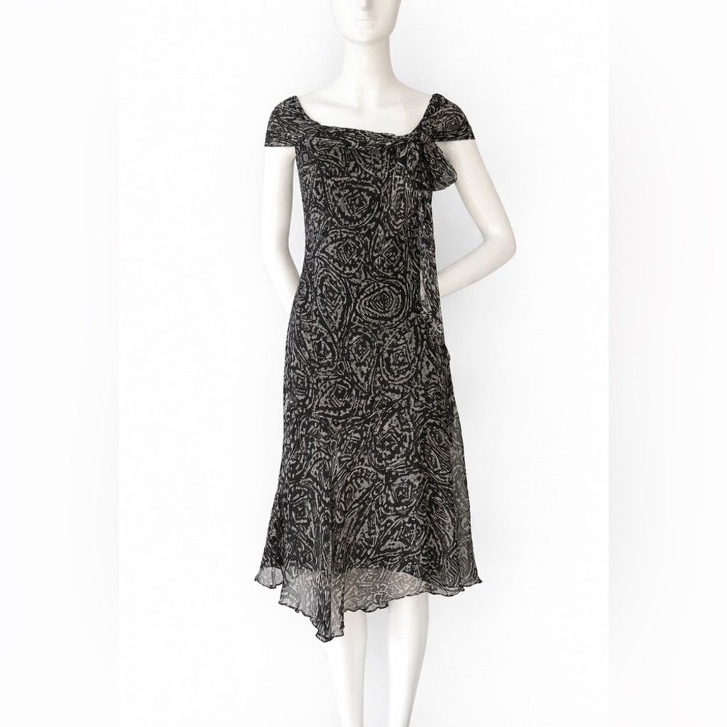 Max Mara Max Mara Silk Midi Dress Black Grey Asymmetrical Hem Italy Size M / US 6-8 / IT 42-44 - 1 Thumbnail