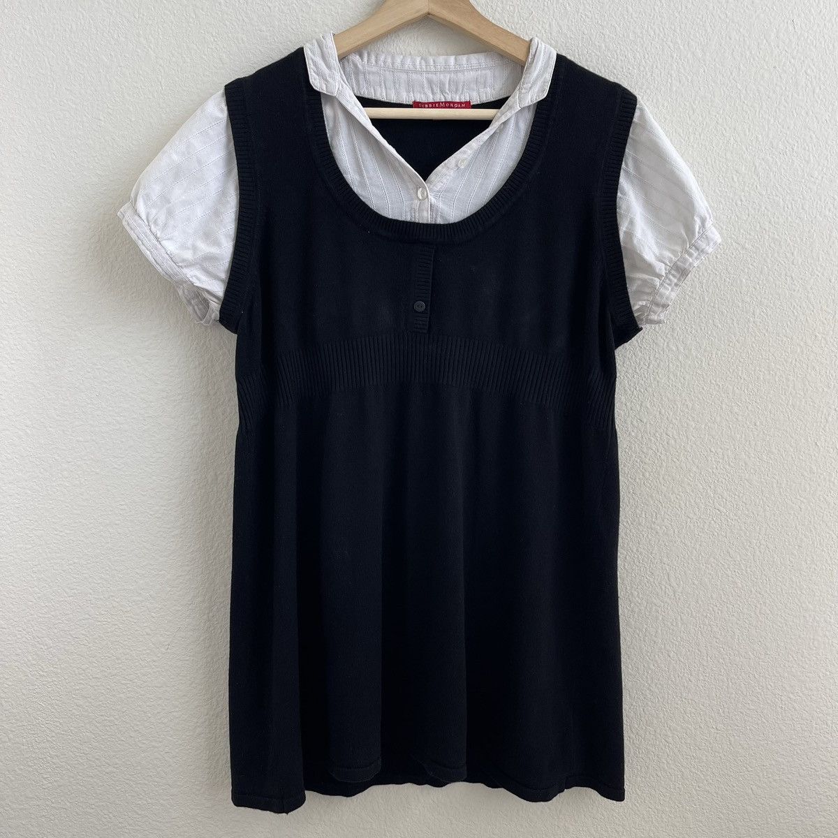 Other DEBBIE MORGAN Vintage Black White Knit Milkmaid Academia Top Size L / US 10 / IT 46 - 4 Thumbnail