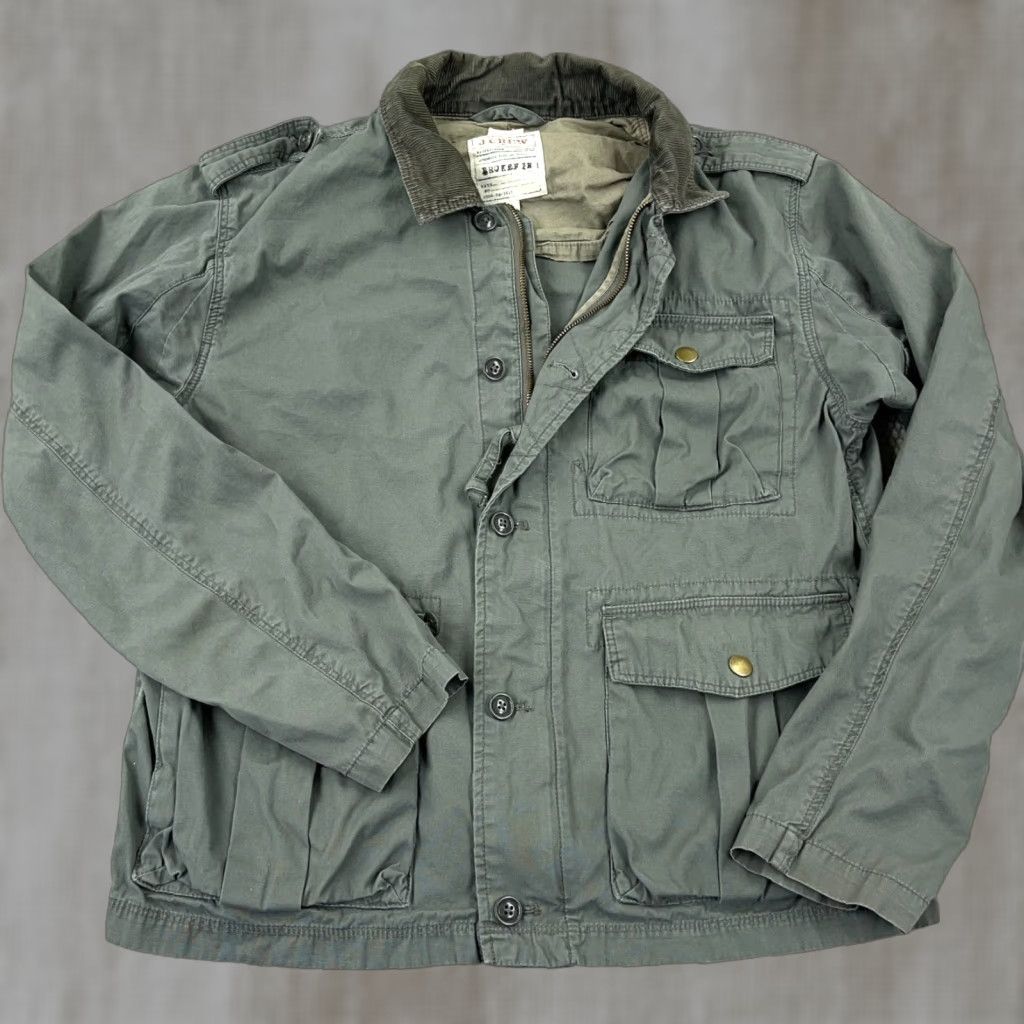 Men's Jacket Large Olive Green Military Canvas Overcoat