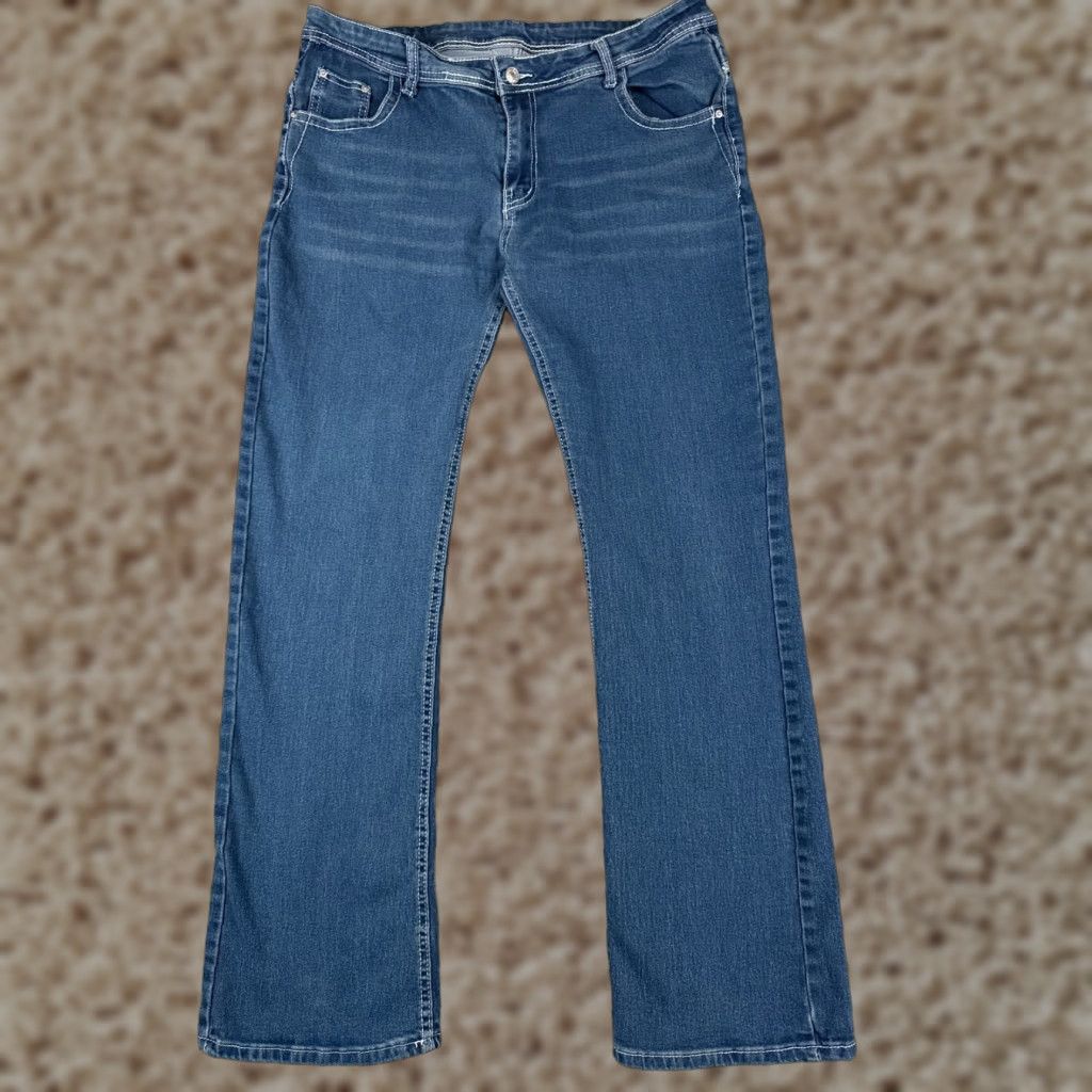Denime Women Jeans Bootcut Denim 34x31 Mid Rise Blue Embroidered Feathers 34 Waist 34 Inseam Cotton Blend Cowboy Southwestern Casual Mens? Size 24" / US 00 / IT 34 - 1 Thumbnail