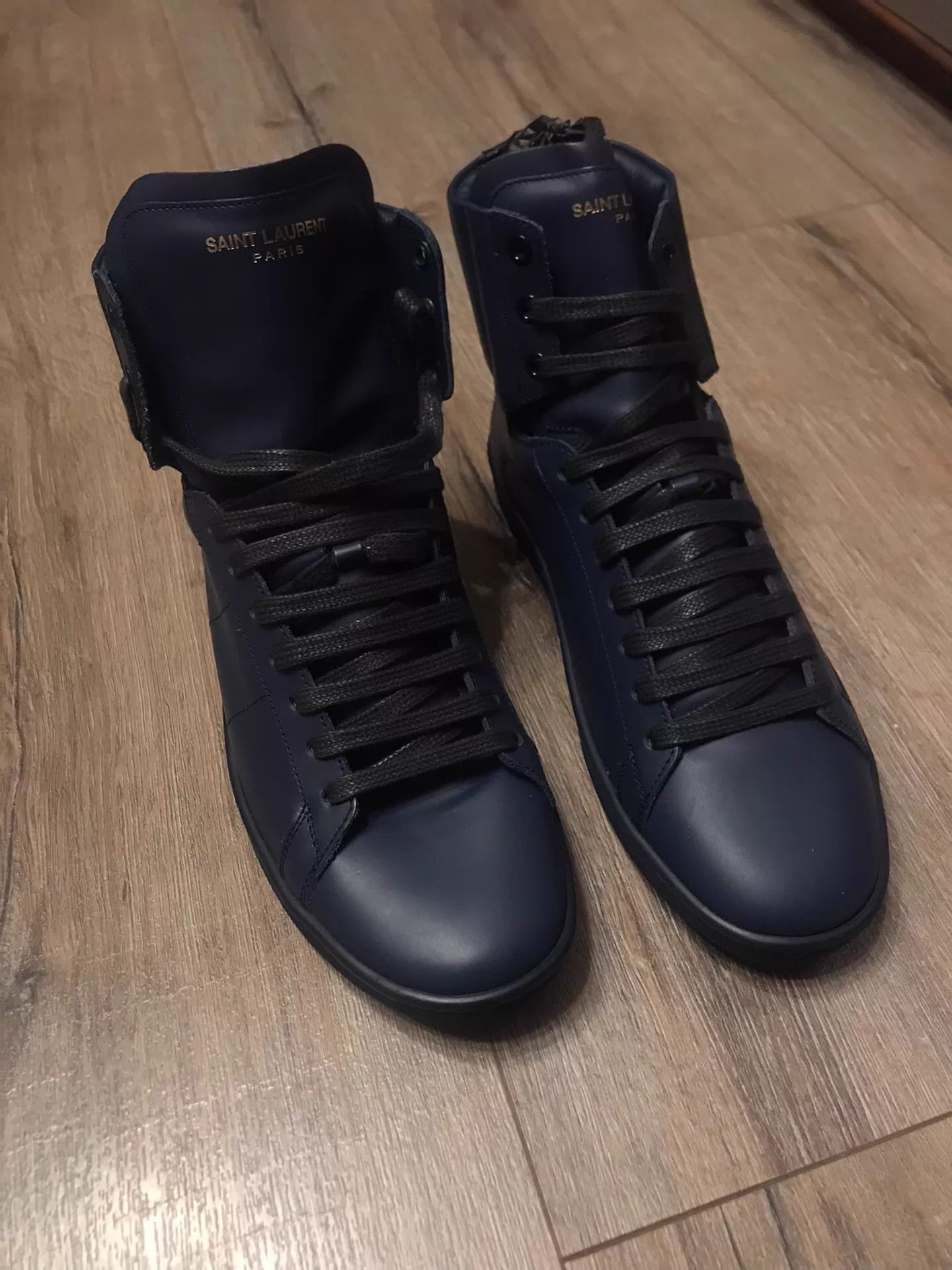 Saint Laurent Paris SLP Navy Blue High-Top Leather Sneakers Size 40 (New) Size US 7 / EU 40 - 1 Thumbnail