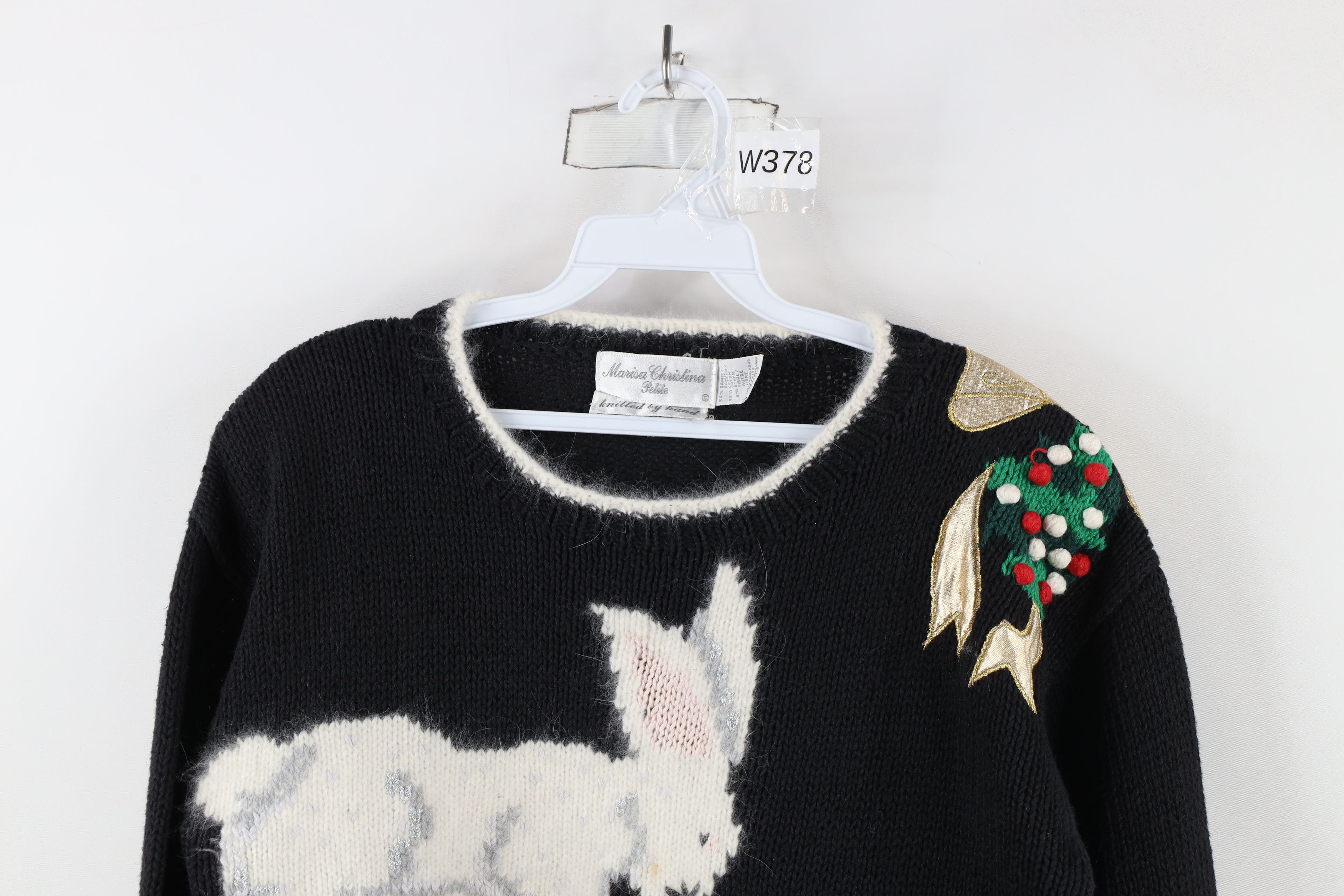 Vintage Vintage 90s Streetwear Hand Knit Christmas Bunny Sweater Size L / US 10 / IT 46 - 2 Thumbnail
