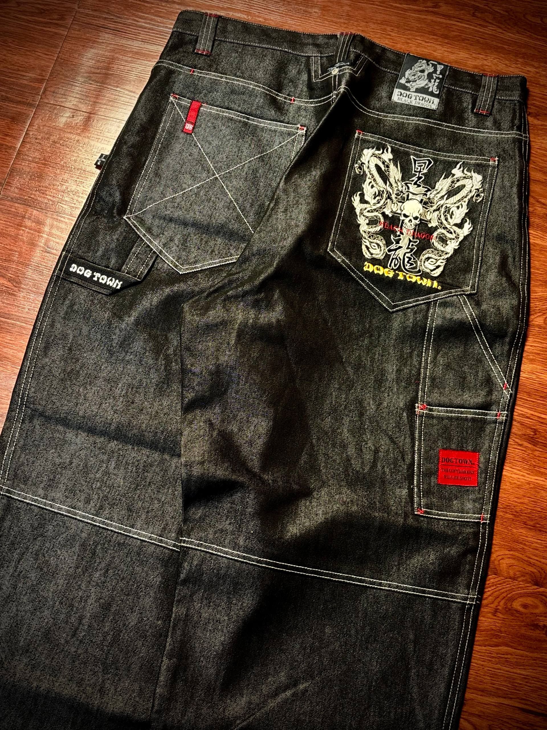 JNCO Vintage 00s Big Skull Logo Dogtown Black Raw Denim Pants Size US 36 / EU 52 - 3 Thumbnail