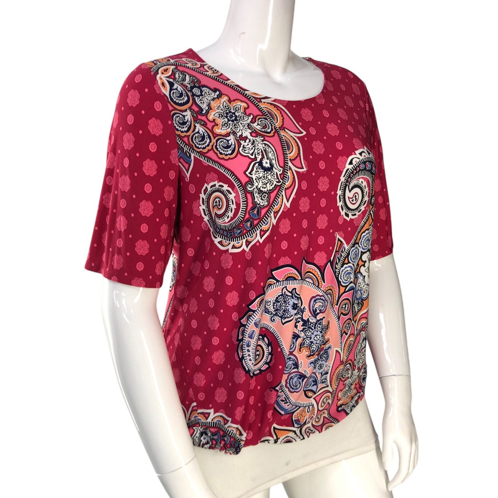 Chicos Chicos Size 2 US L Top Paisley Twist Half Sleeves Scoop Neck Size L / US 10 / IT 46 - 10 Thumbnail