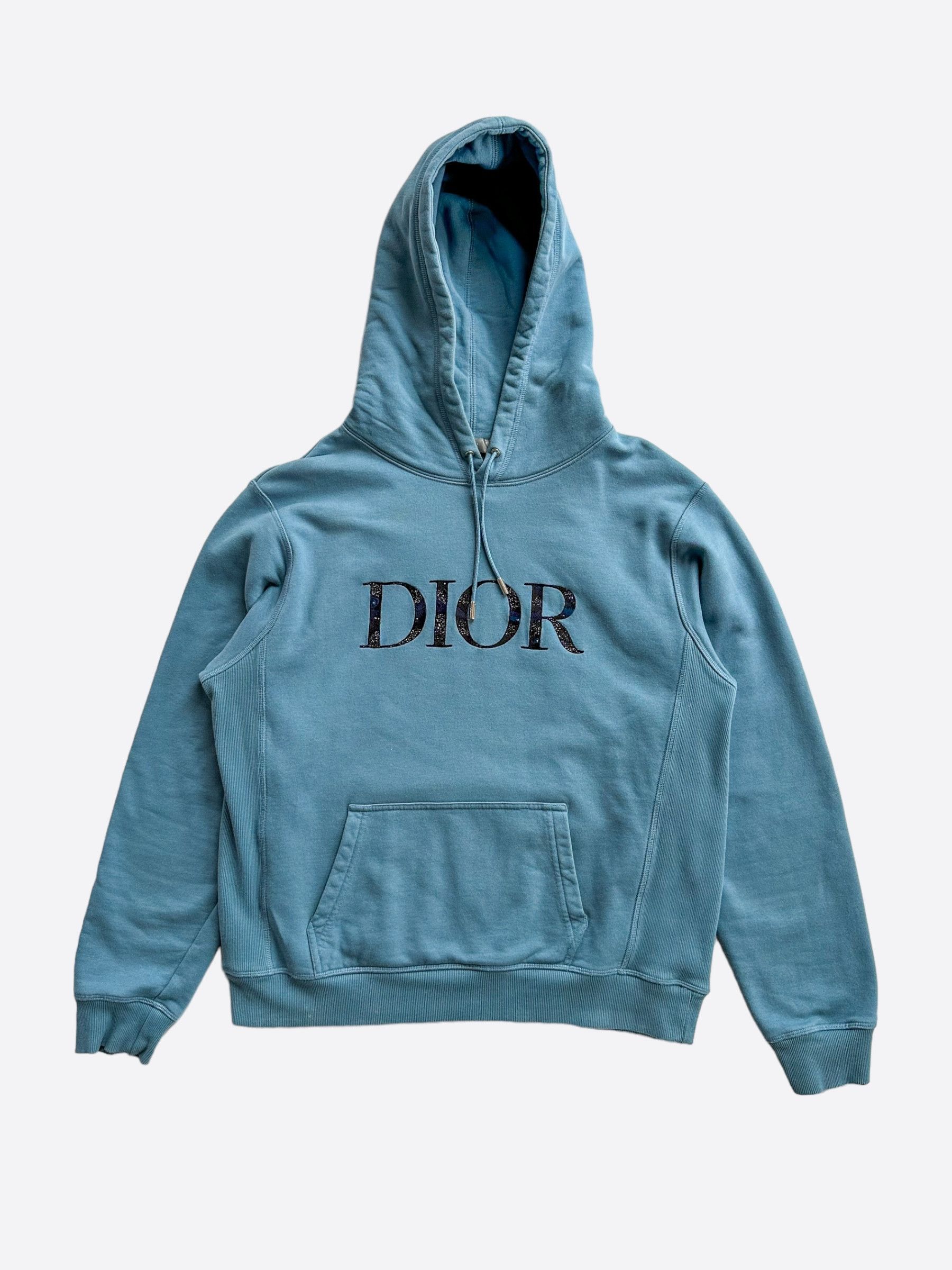 image of Dior Peter Doig Light Blue Embroidered Logo Hoodie, Men's (Size XL)