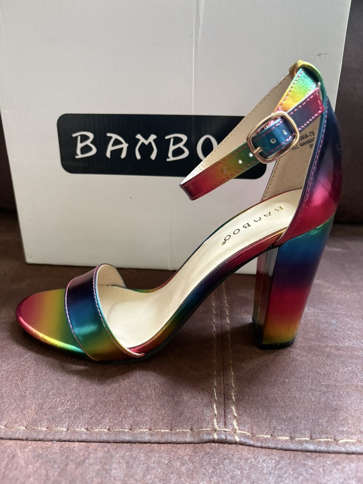 Other Bamboo MANIA-79 Rainbow Holographic Block Heel Sandals Size US 7 / IT 37 - 3 Thumbnail