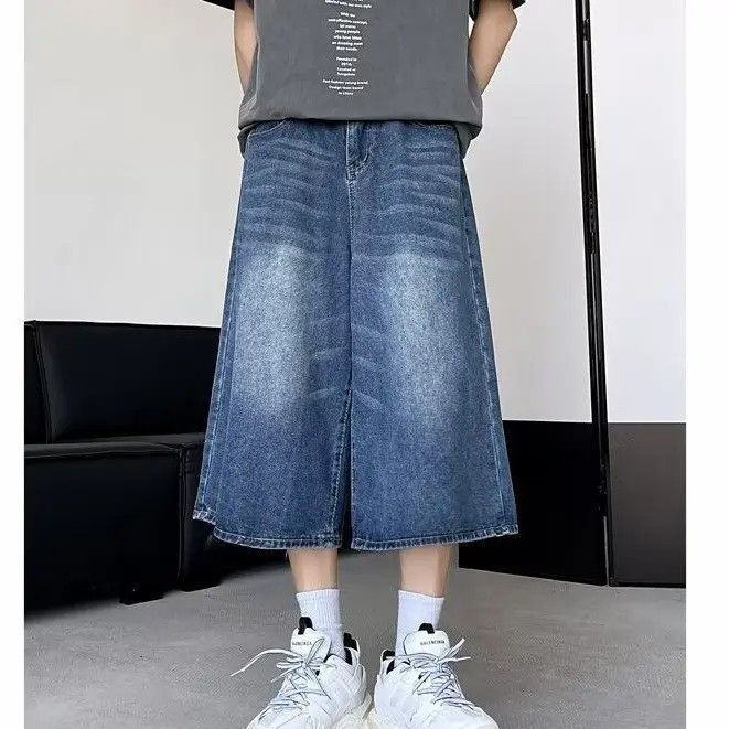 Japanese Brand Retro straight leg wide leg blue denim shorts Size US 32 / EU 48 - 5 Thumbnail