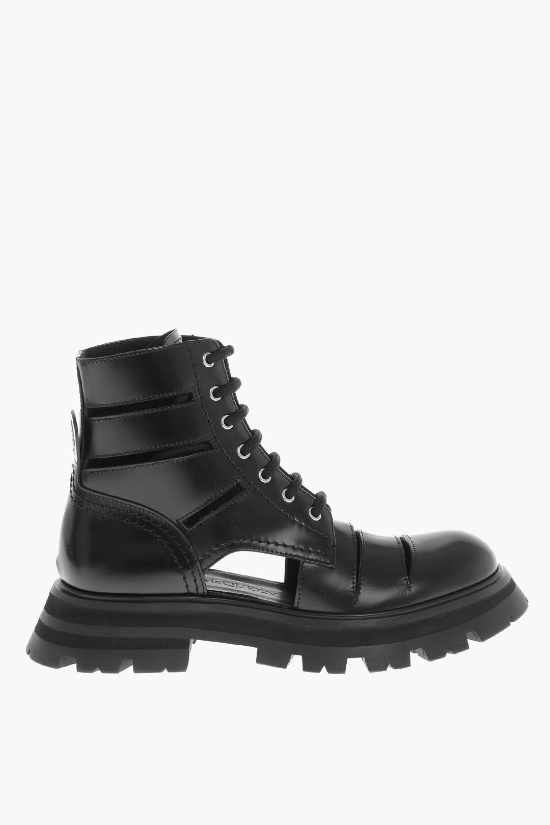 og1mm1024 Cut-Out Leather Lace-up Combat Booties in Black