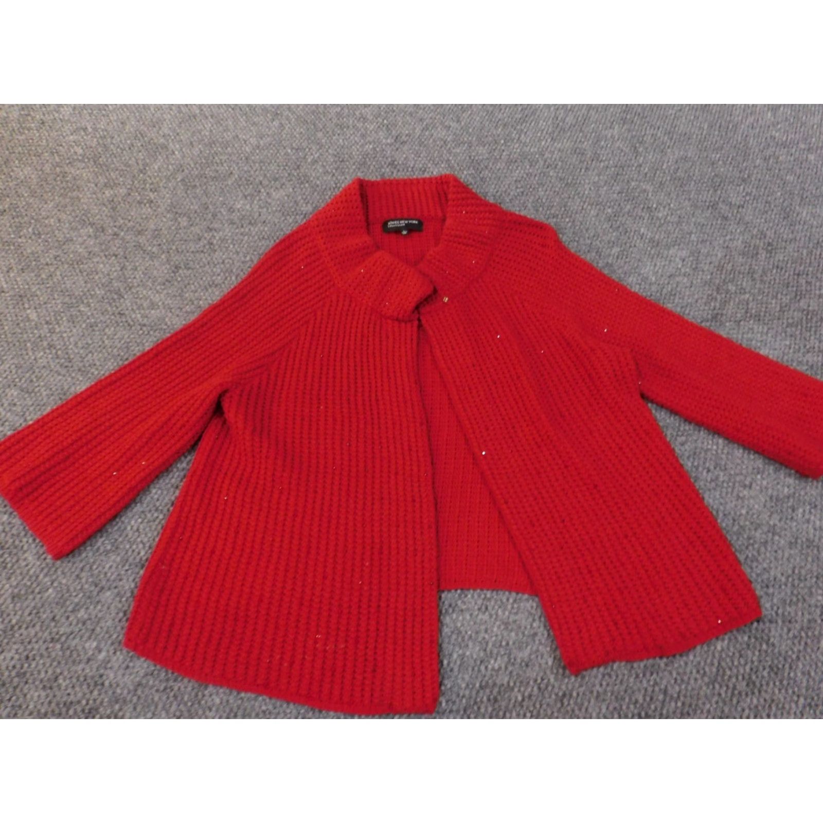 Jones New York Jones New York Sweater Cardigan Large Red Womens Viscose Nylon Beaded Knit Open Mock Neck Raglan Sleeve Modern Size L / US 10 / IT 46 - 2 Thumbnail