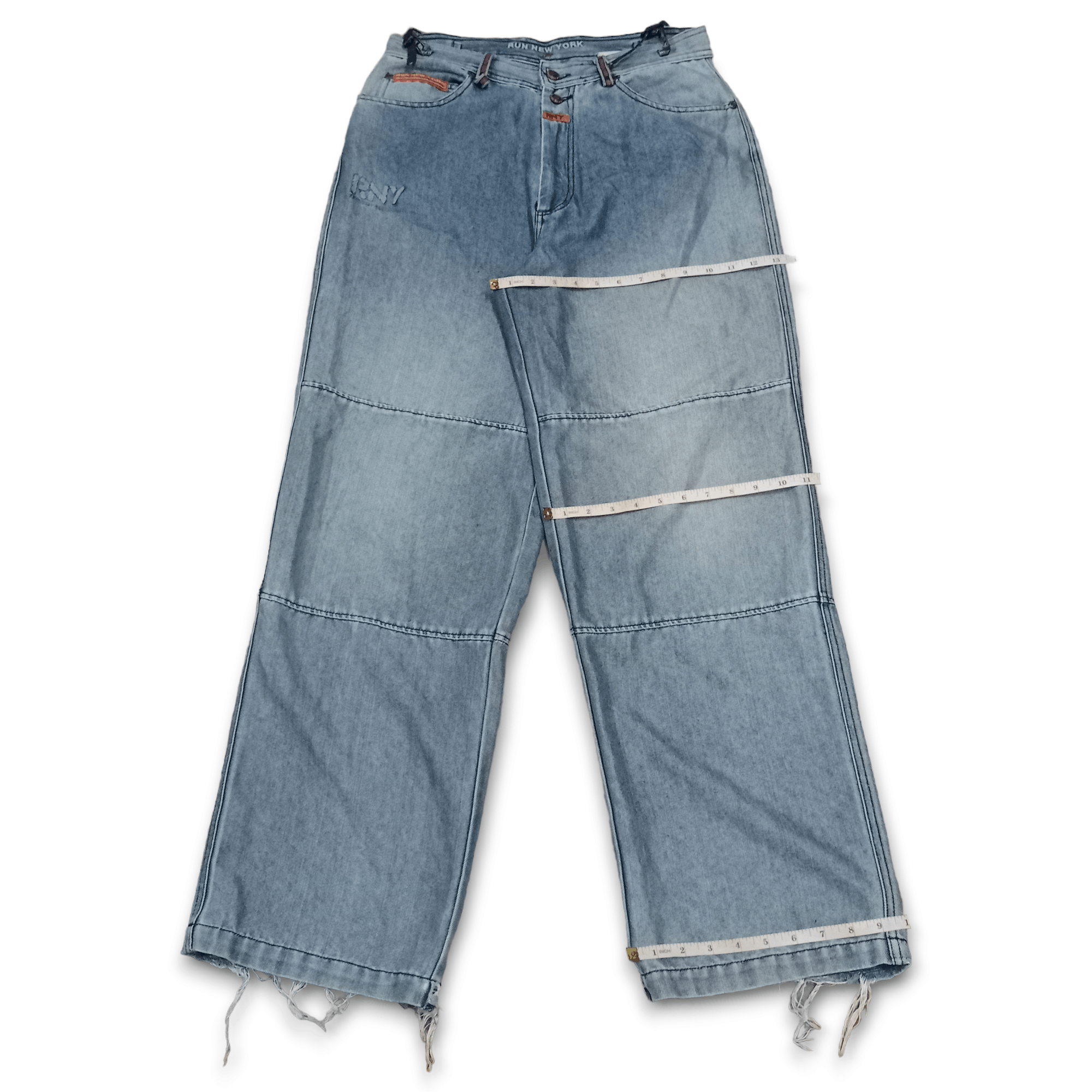 Japanese Brand Vintage Run New York Blue Wash Side Adjusters Baggy Jeans Size US 31 - 11 Thumbnail