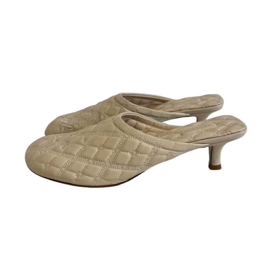 Burberry NEW Burberry Beige Quilted Embroidered Glove Mule Shoes 37.5 Size US 7 / IT 37 - 5 Thumbnail