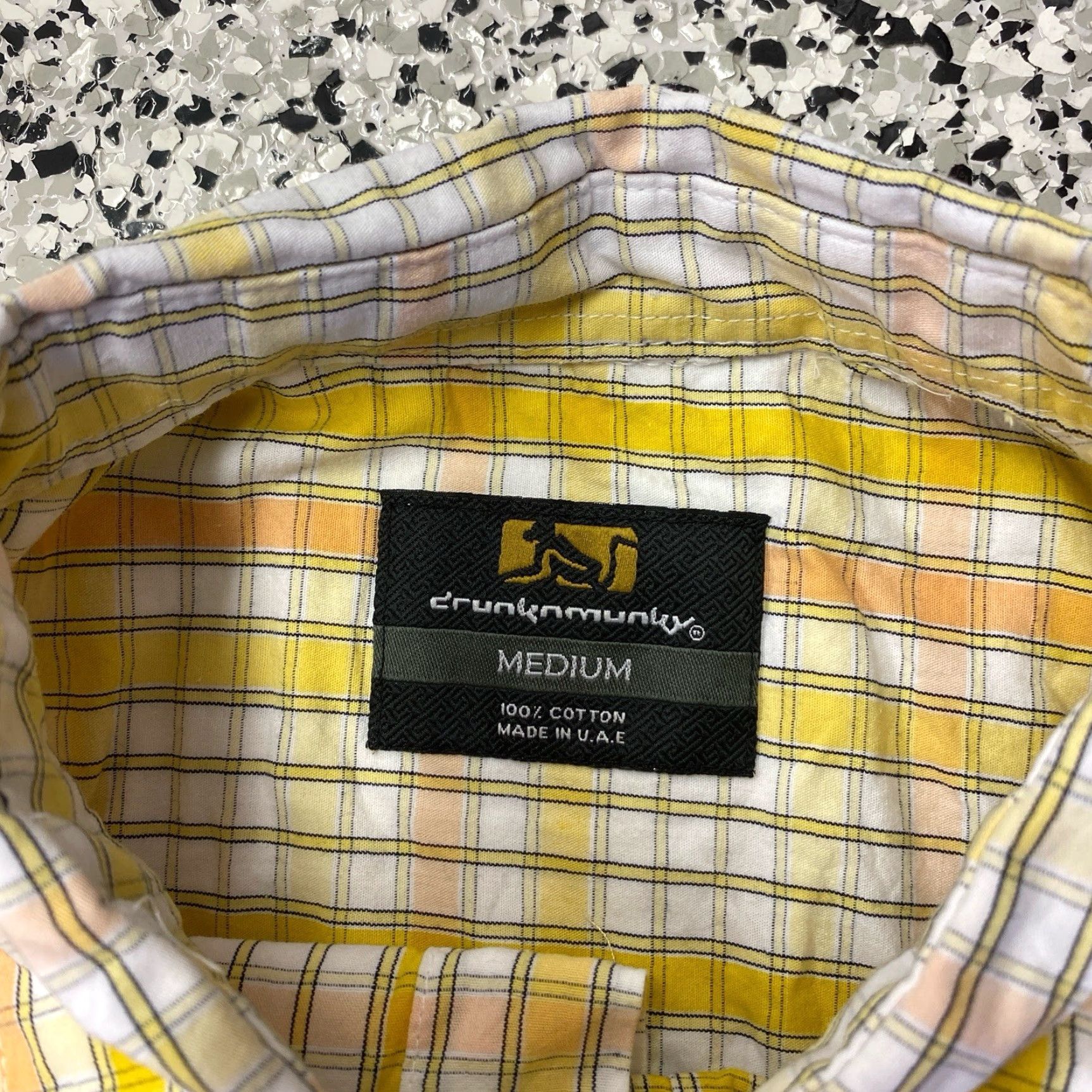 Vintage Drunknmunky Shirt Mens M Yellow Button Up Short Sleeve Checks Logo Size US M / EU 48-50 / 2 - 2 Thumbnail