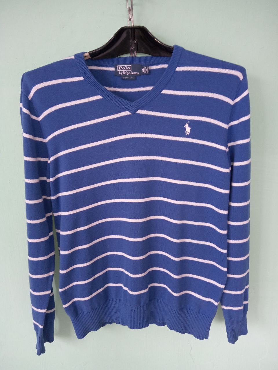 Polo Ralph Lauren Vintage Polo Ralph Lauren Sweater V Neck Blue Striped Size US M / EU 48-50 / 2 - 1 Thumbnail