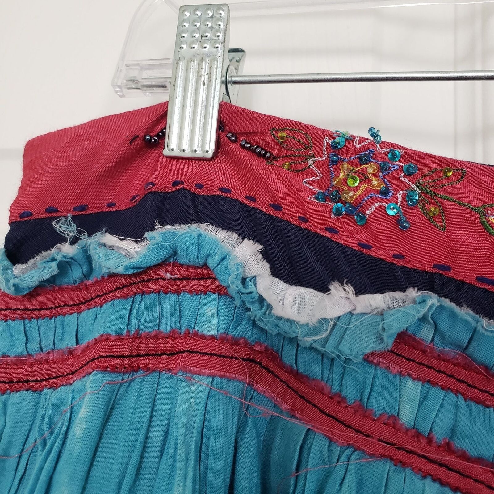 Designer Chaudry Midi Skirt Womens Size Medium Blue Floral Boho Light Size 32" / US 10 / IT 46 - 12 Thumbnail