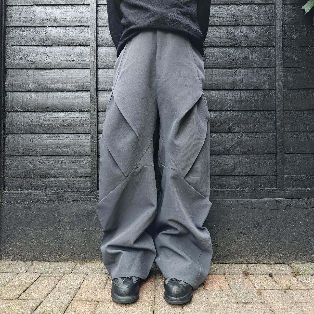 Dark Grey Wide Leg Pleated Trousers