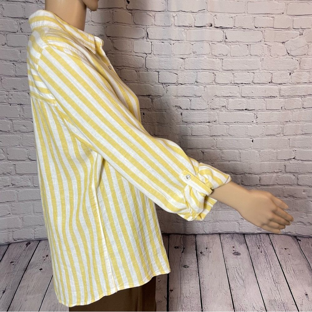 Other NWT New Sigrid Olsen Linen Blend Long Sleeve Yellow White S Size M / US 6-8 / IT 42-44 - 4 Thumbnail