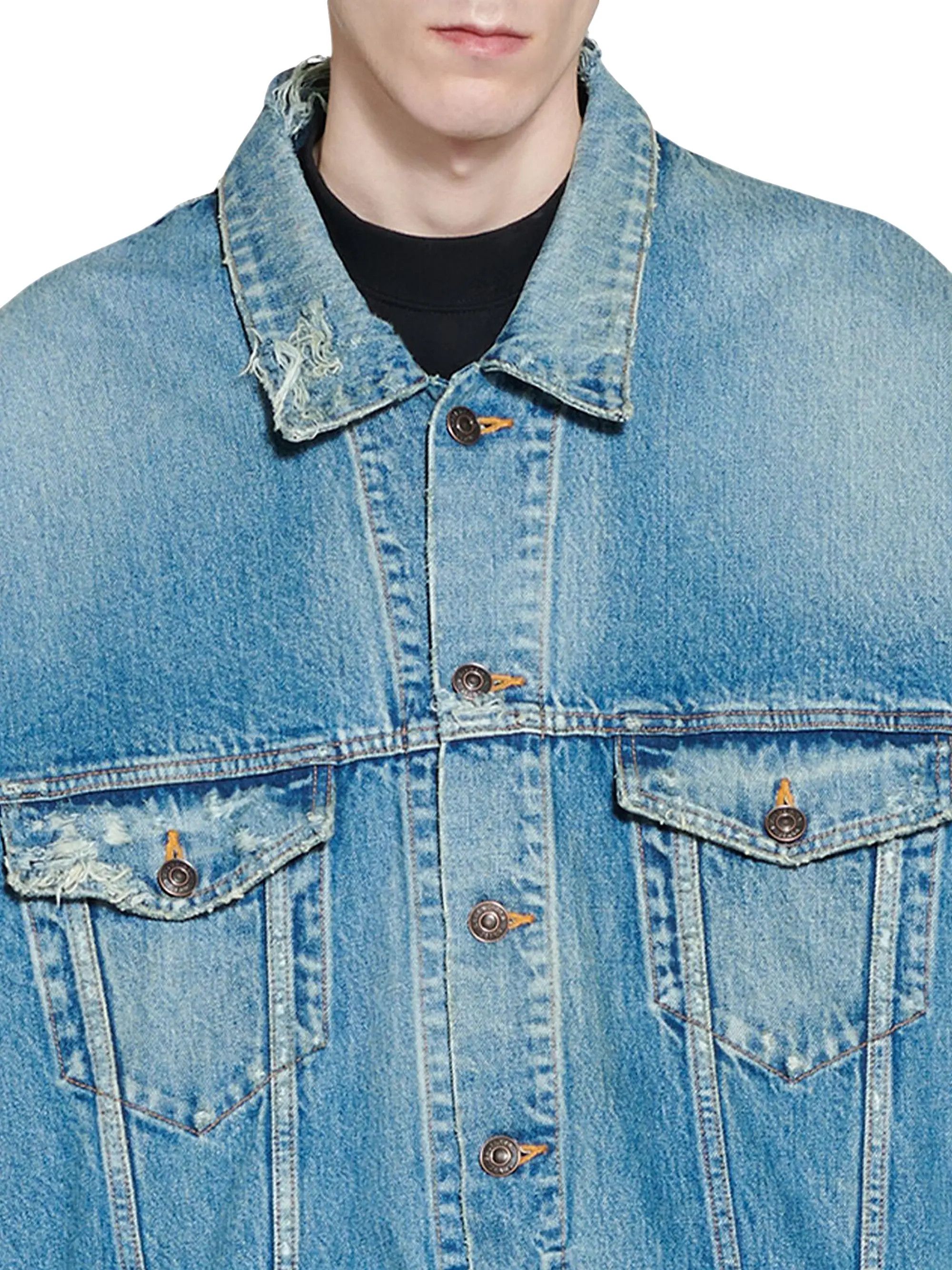 Balenciaga o1w1db10126 Patched Destroyed Jacket in Blue Size US XXL / EU 58 / 5 - 7 Thumbnail