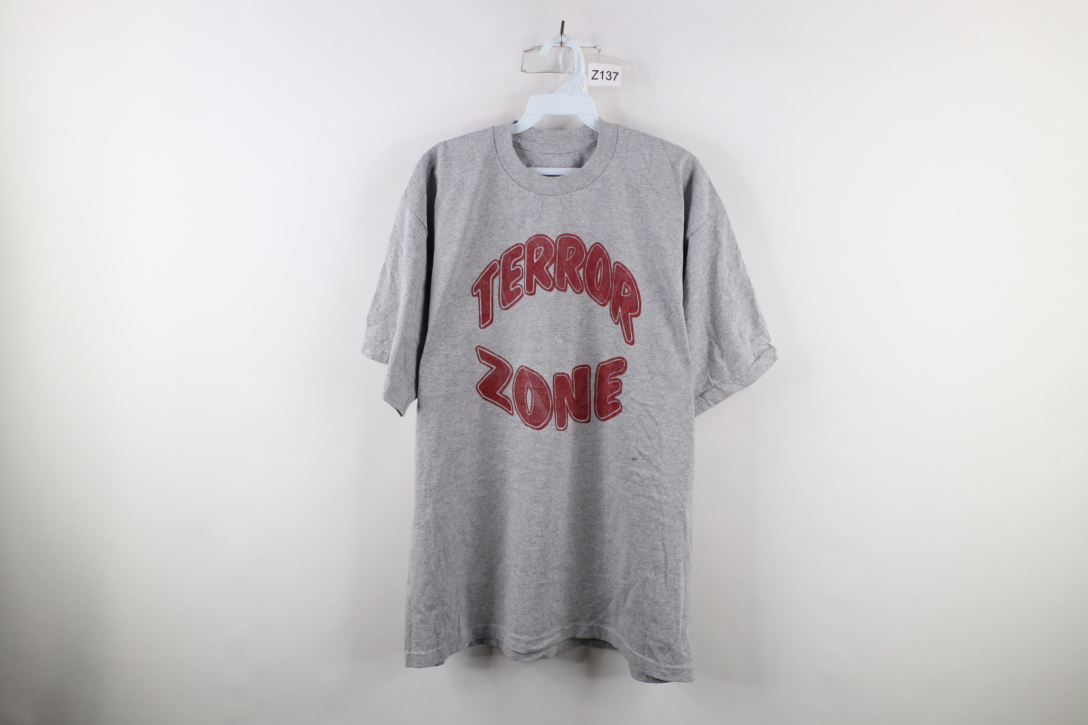 image of Vintage Lord Of Wrath Terror Zone Band T-Shirt Heather Gray in Grey, Men's (Size XL)