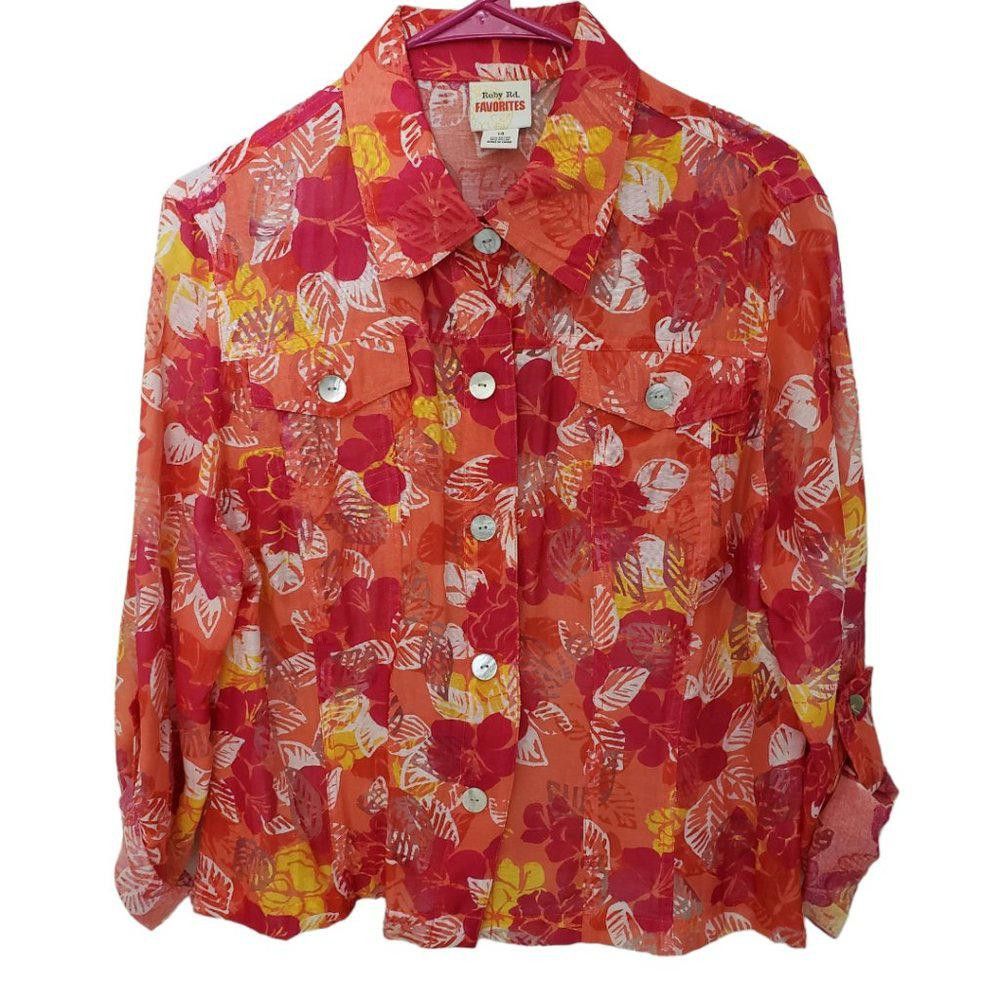 Designer CT191a Ruby Rd. Favorites Sheer Button Down Shirt 14 Size XL / US 12-14 / IT 48-50 - 1 Thumbnail