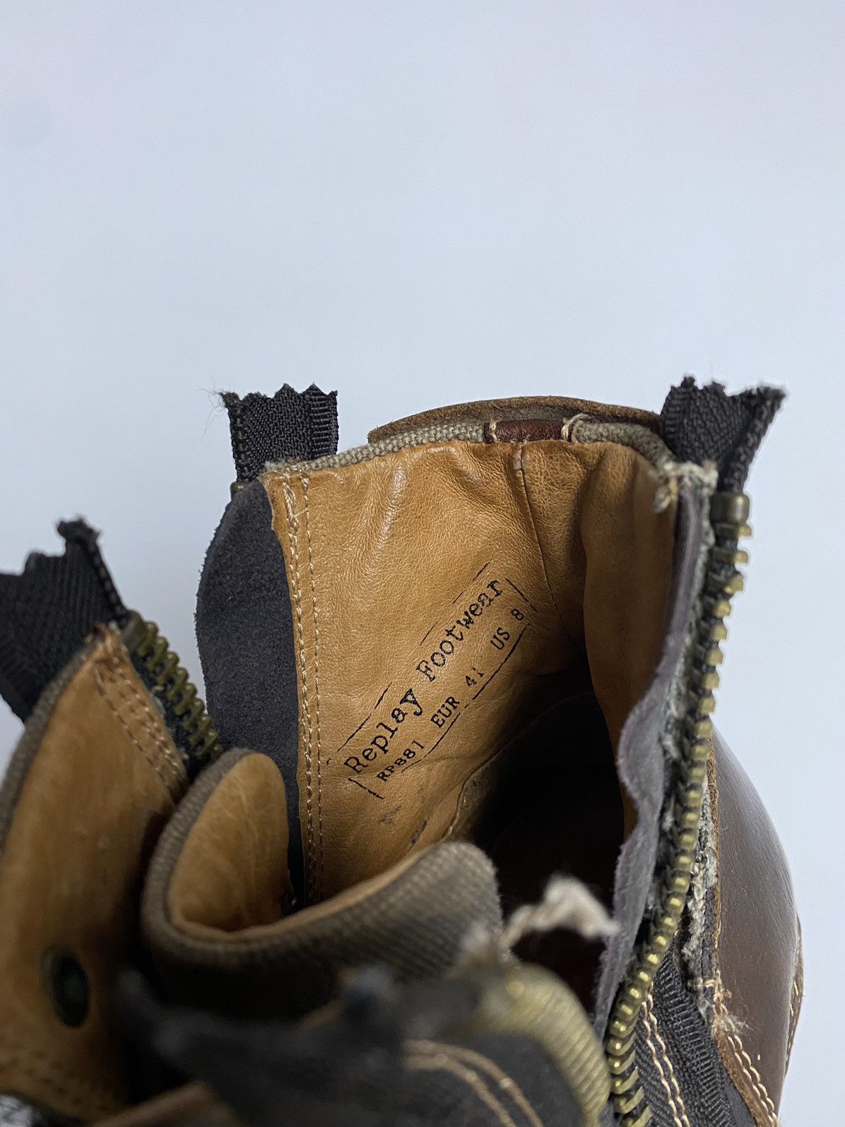 Replay × Vintage Replay Double Zip Distress Leather Boots As98 LGB Rick Vibe Size US 8 / EU 41 - 16 Thumbnail