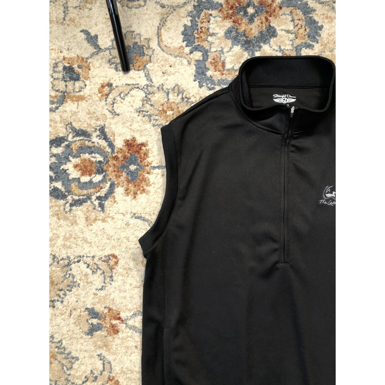 Vintage Straight Down Mens Vest 2XL Black 1/4 Zip Mock Neck Pockets Logo Embroidered Sleeveless Knitted Sweater Vest Size US XXL / EU 58 / 5 - 3 Thumbnail