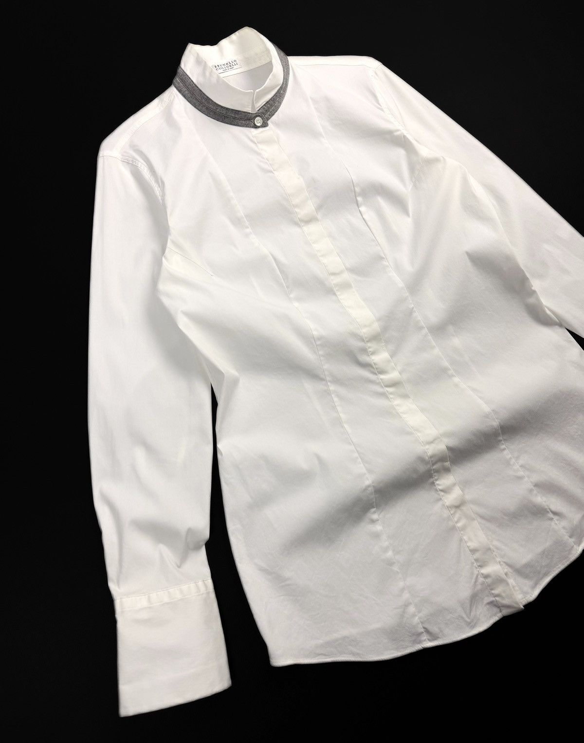 Brunello Cucinelli Brunello Cucinelli Womens White Cotton Blend Shirt Silk Trim Size XL / US 12-14 / IT 48-50 - 6 Thumbnail