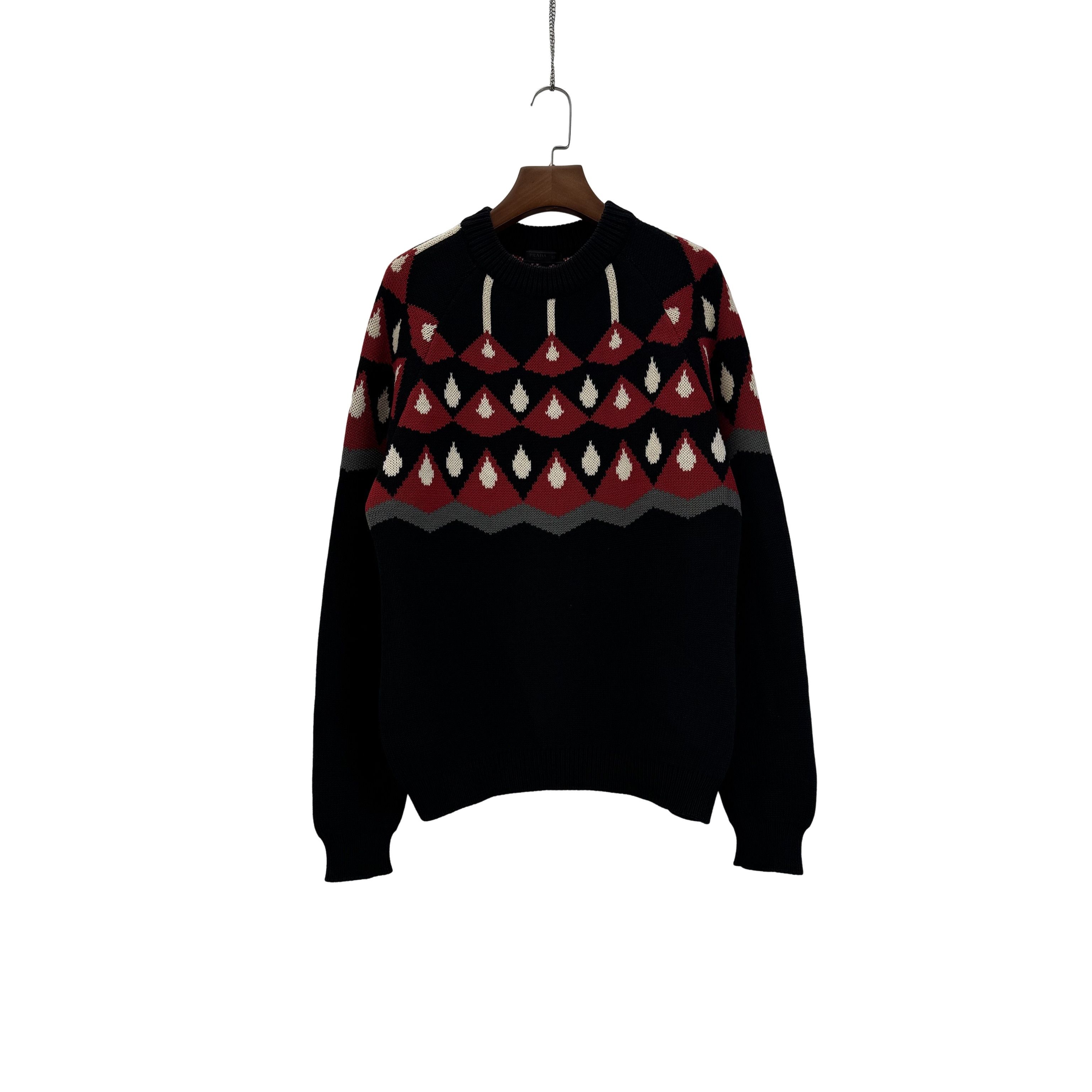 Prada Prada AW17 Handmade Geometric Shetland Wool Knit Sweater