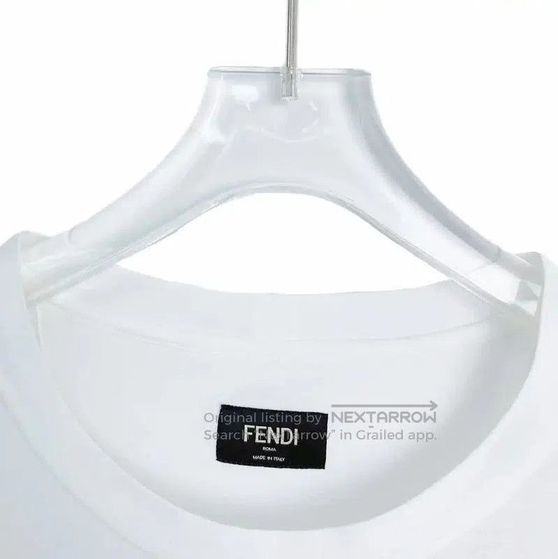 Fendi Fendi White Cotton T-Shirt with Colorful Stripe . Size L / US 10 / IT 46 - 3 Thumbnail