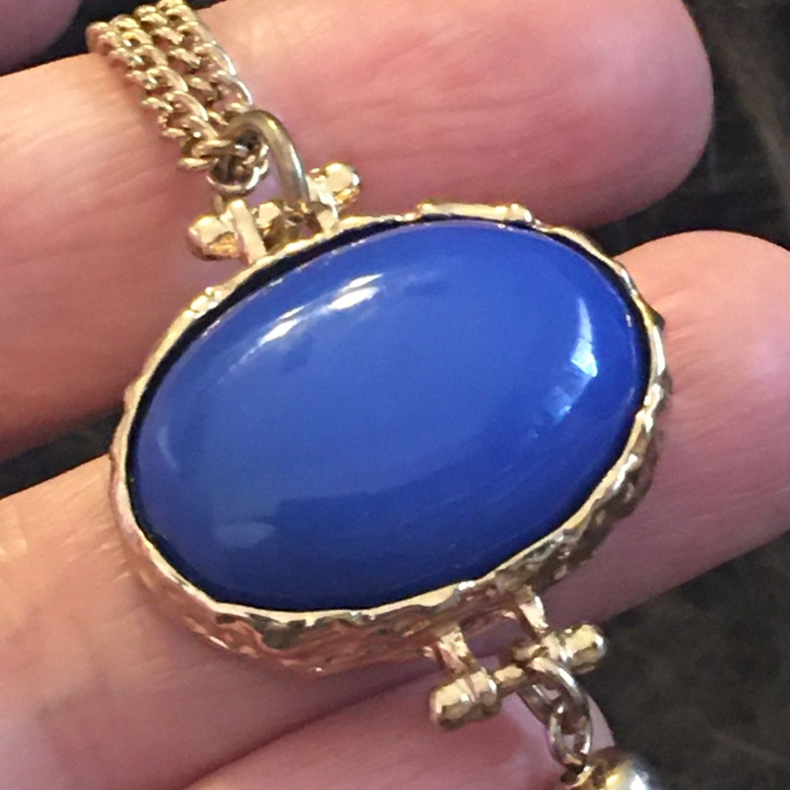 Jewelry Blue glass cabochon medallion fringe necklace Size ONE SIZE - 5 Thumbnail