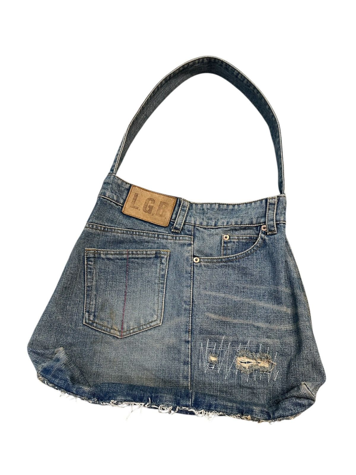 If Six Was Nine L.G.B Le Grande Bleu | Reconstructed Denim Distressed Bag Size ONE SIZE - 3 Thumbnail