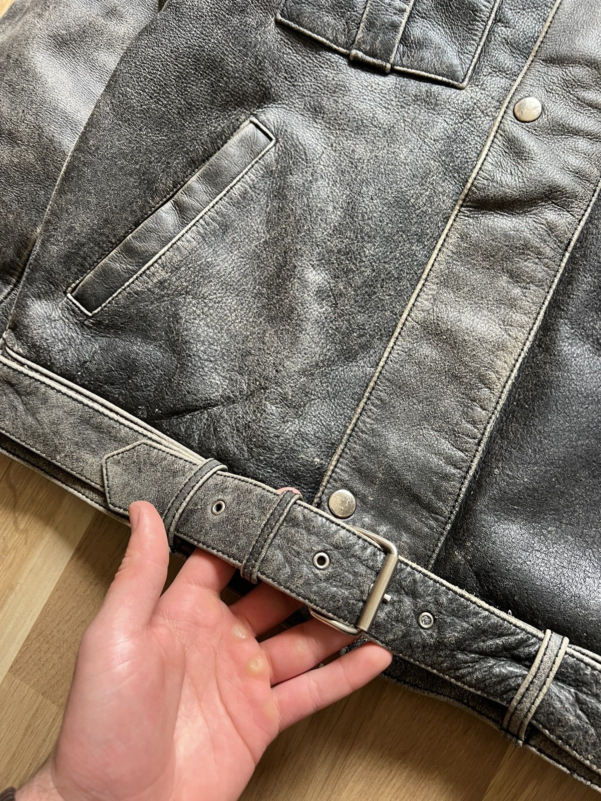 Vintage Vintage faded avant garde leather jacket Rick Owens style 90 Size US M / EU 48-50 / 2 - 5 Thumbnail