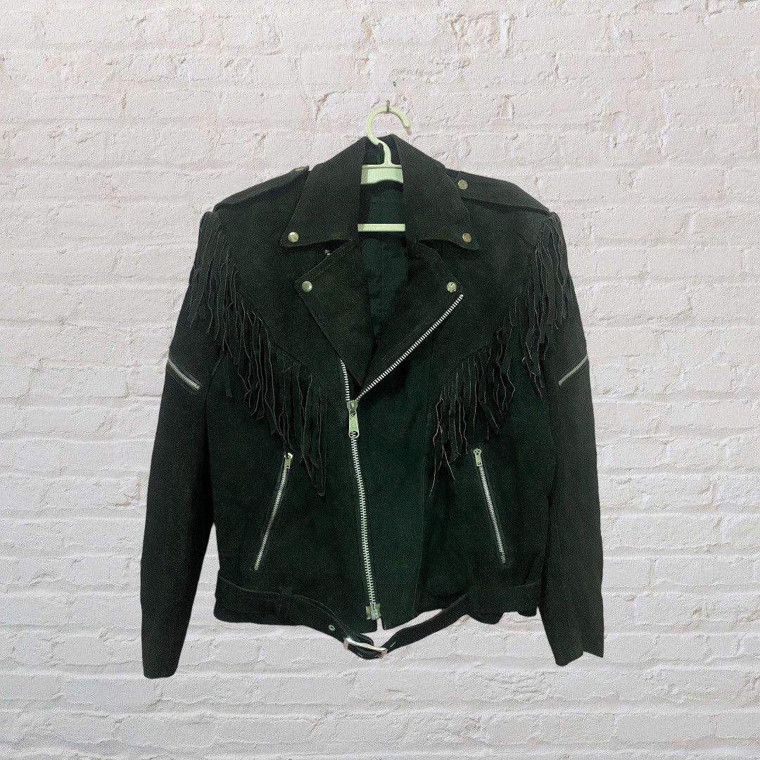 Genuine Leather Mens black double collar genuine suede leather fringe jacket Size US M / EU 48-50 / 2 - 2 Thumbnail