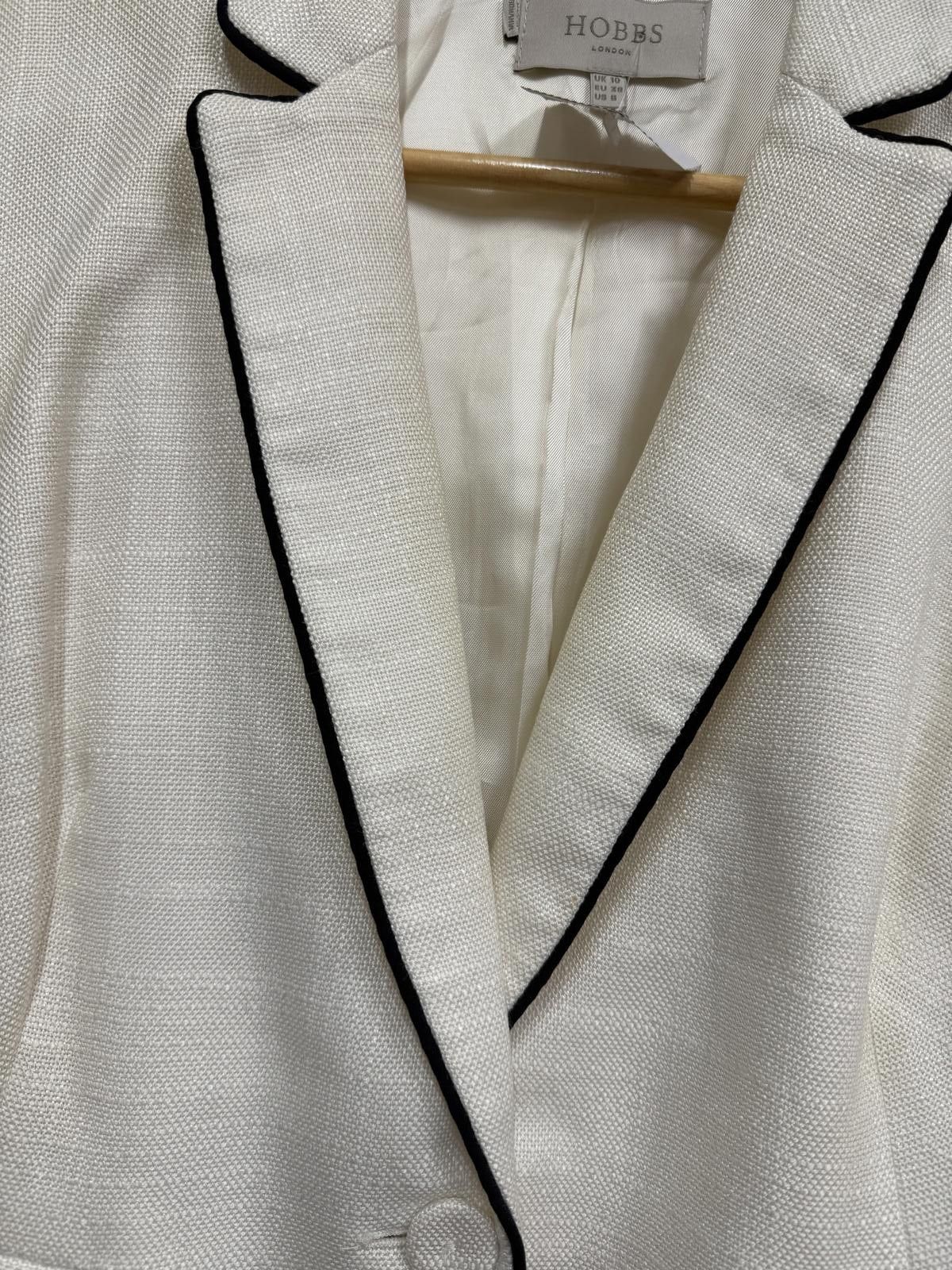 Other Hobbs London Women's White Blazer with Black Piping Size L / US 10 / IT 46 - 3 Thumbnail