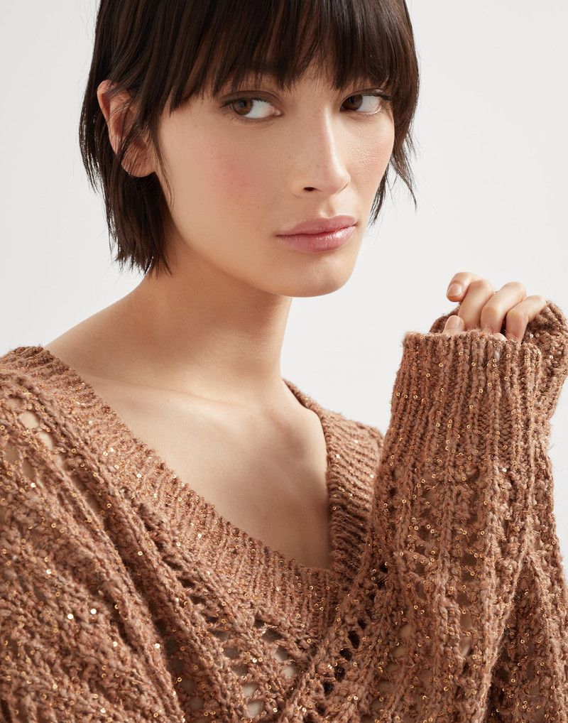 Brunello Cucinelli o1la1rc1a0326 Dazzling Openwork Rib Sweater in Brown Size L / US 10 / IT 46 - 3 Thumbnail