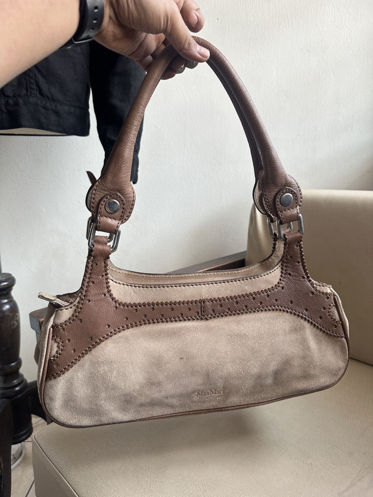 Max Mara 2000s MaxMara Boho Suede And Leather shoulder Bag Size ONE SIZE - 5 Thumbnail