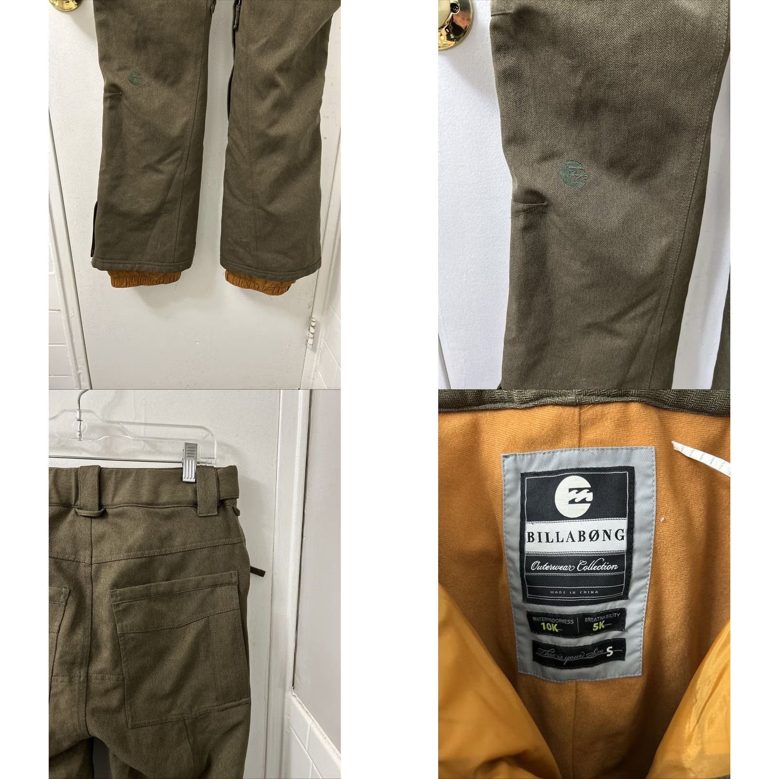 Billabong Billabong Snow Pants Mens Small Olive Green Herringbone 10K Waterproof Ski Pants Size US 29 - 8 Thumbnail