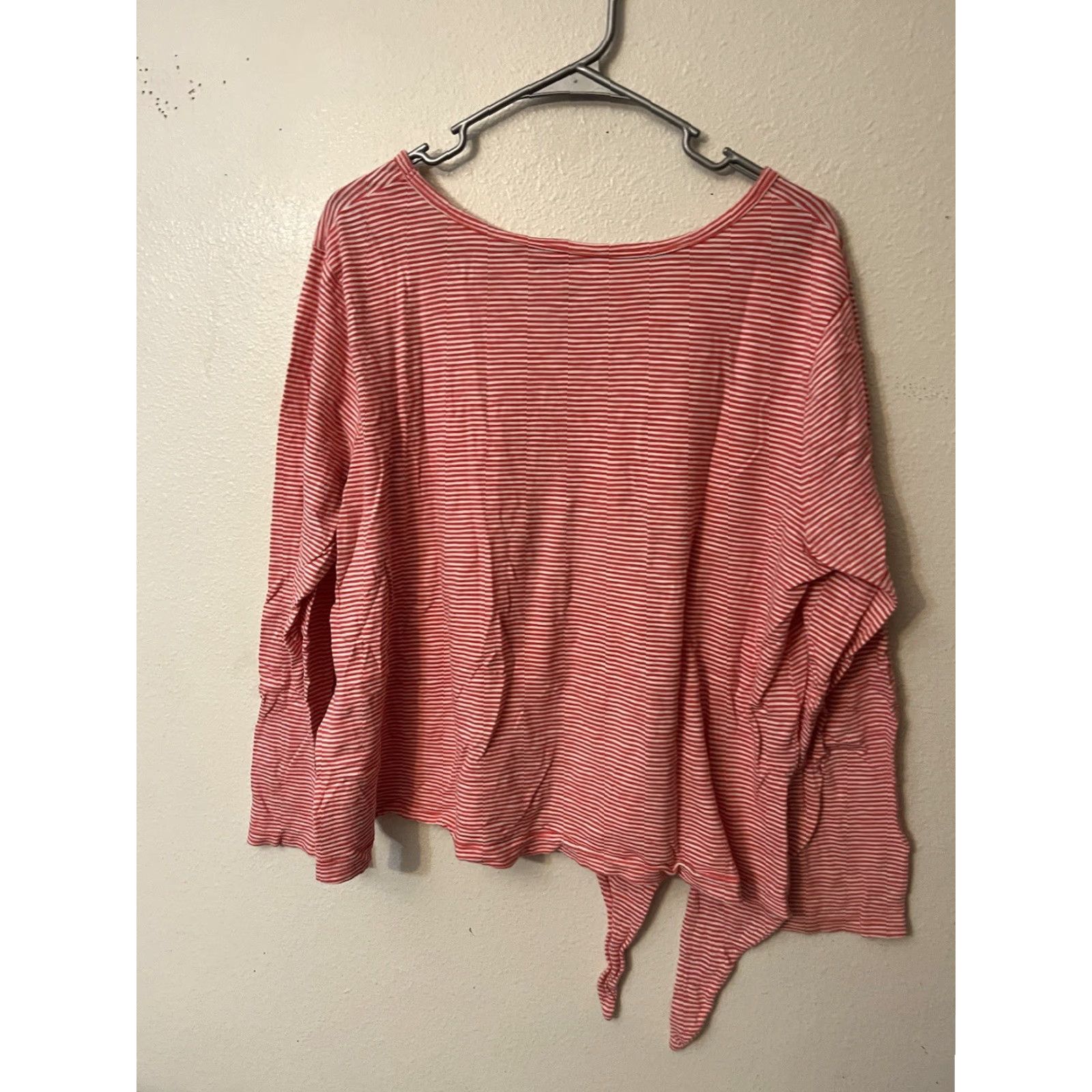 Gap GAP Easy Tee Womens Shirt 2XL Pink Striped Long Sleeve Tie Front Blouse T-Shirt Size XXL / US 16-18 / IT 52-54 - 2 Thumbnail