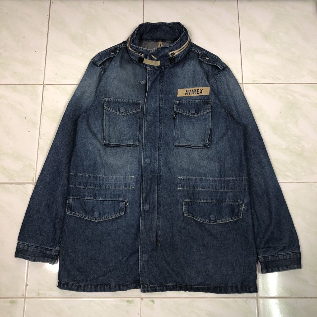 Avirex 💥VINTAGE DENIM BIKER JACKET AVIREX USN MILITARY Size US L / EU 52-54 / 3 - 1 Thumbnail