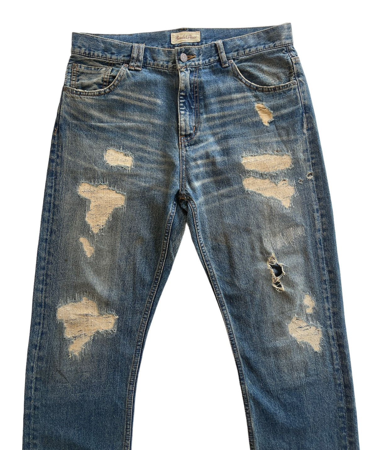 Japanese Brand Vintage Bonds & Peace Ripped Distressed Jeans Size US 34 / EU 50 - 2 Thumbnail