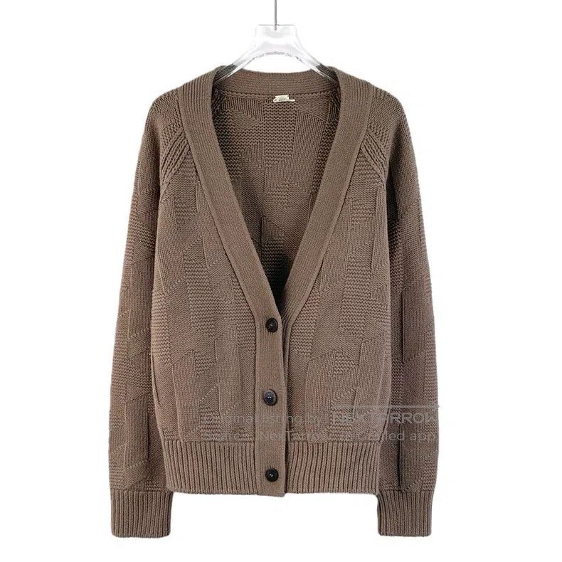 Hermes Hermes 23 Brown Ribbed Jacquard Wool V-Neck Single Breaste Size XS / US 0-2 / IT 36-38 - 1 Thumbnail