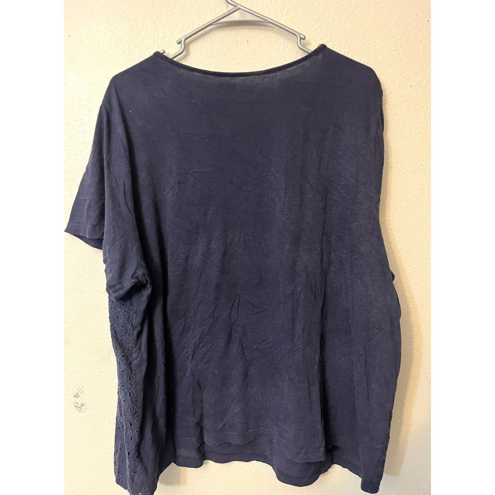 Croft & Barrow Croft & Barrow T-Shirt Women 2X Navy Eyelit Round Neck Short Sleeves Casual Knit 100% Cotton Vintage No Size XXL / US 16-18 / IT 52-54 - 2 Thumbnail