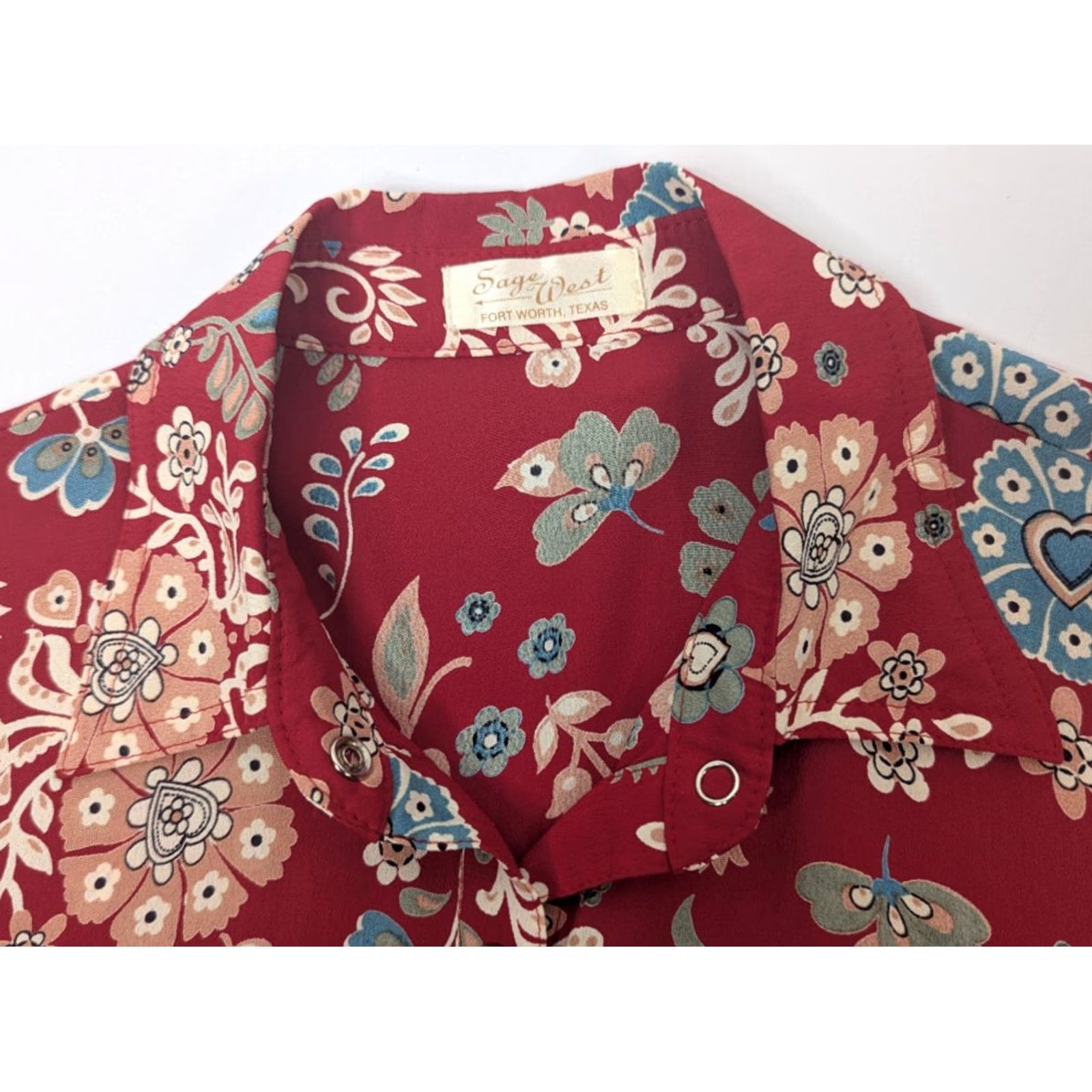 Vintage Sage West Prairie Creek Women's M Pearl Snaps Floral Western Shirt Red XS? No, M size. Size M / US 6-8 / IT 42-44 - 7 Thumbnail