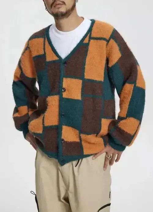 Japanese Brand Retro patchwork print faux fur fluffy cardigan knitwear Size US XL / EU 56 / 4 - 2 Thumbnail