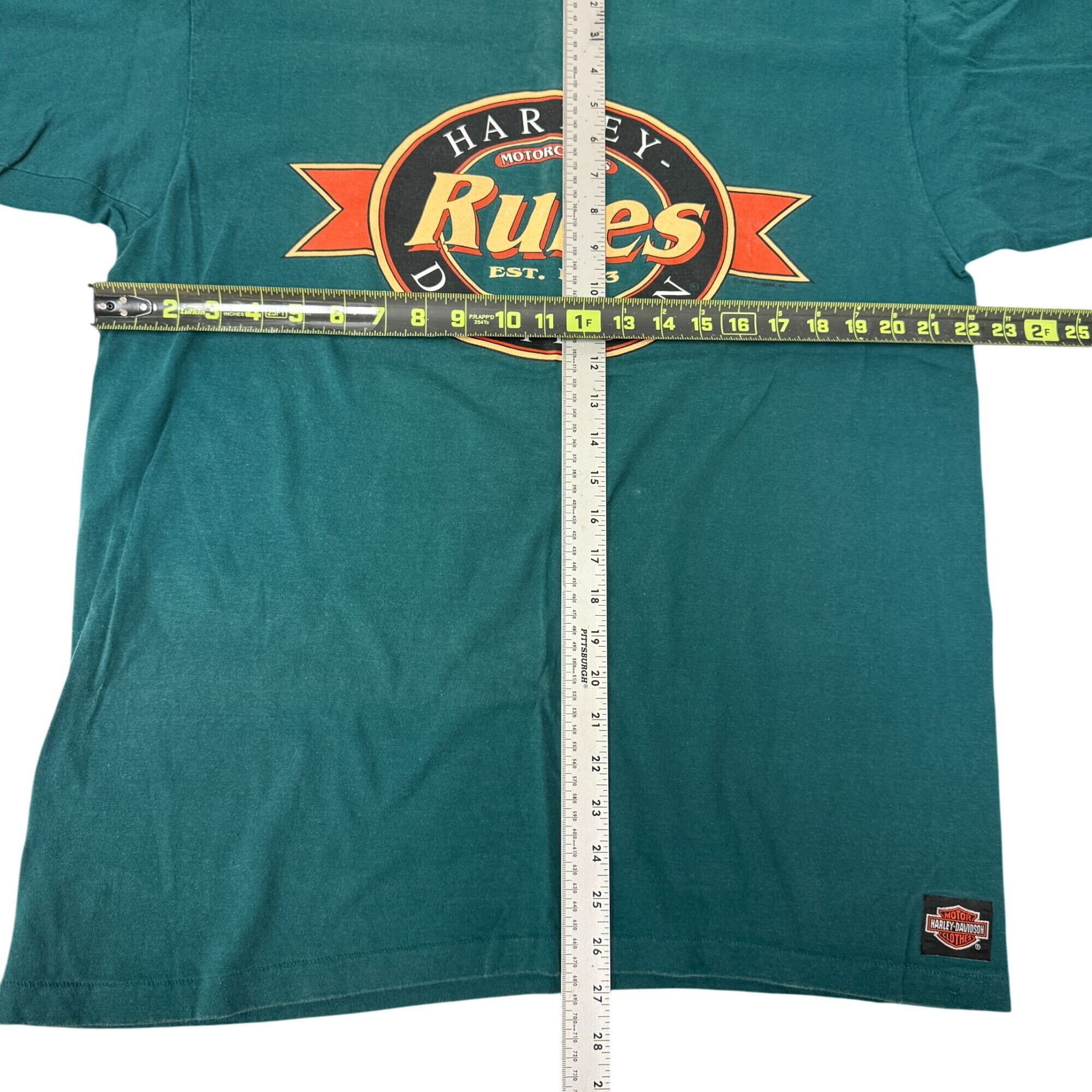 Harley Davidson 90's Harley Davidson Motorcycle Turquoise LOGO BIKER T Shirt Size US XL / EU 56 / 4 - 5 Thumbnail