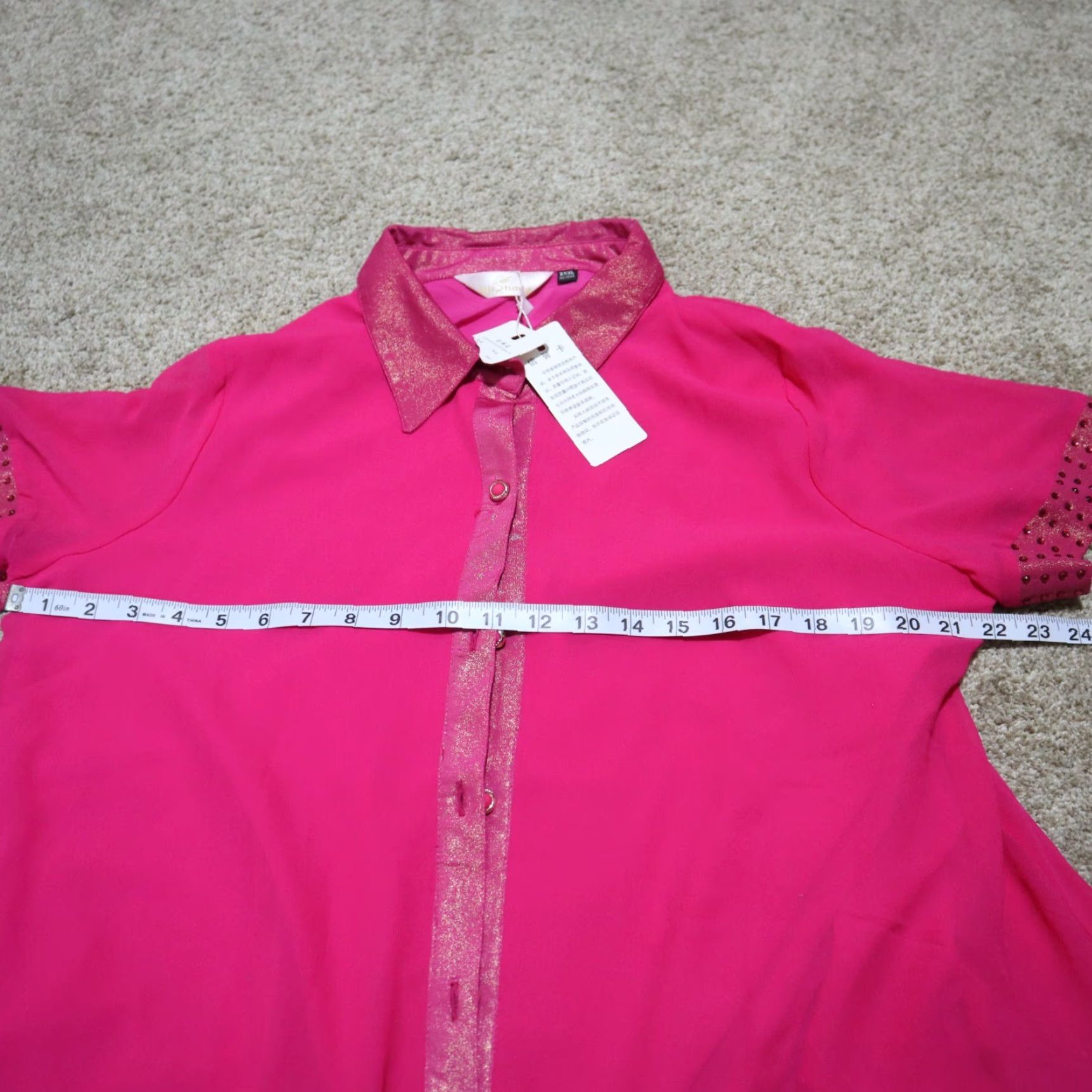 Vintage Jiji Shirt Women 3X Pink Gem Bling V-Neck Short Sleeve Top 3X Pink Womens 90s? Size XXL / US 16-18 / IT 52-54 - 6 Thumbnail