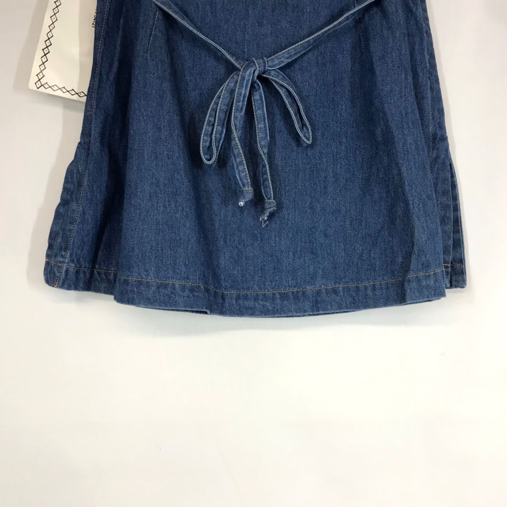 Denime VINTAGE True Blue Denim Mini Skirt Tie Waist Pockets Blue Jean Womens Size 7 8 Size 28" / US 6 / IT 42 - 6 Thumbnail